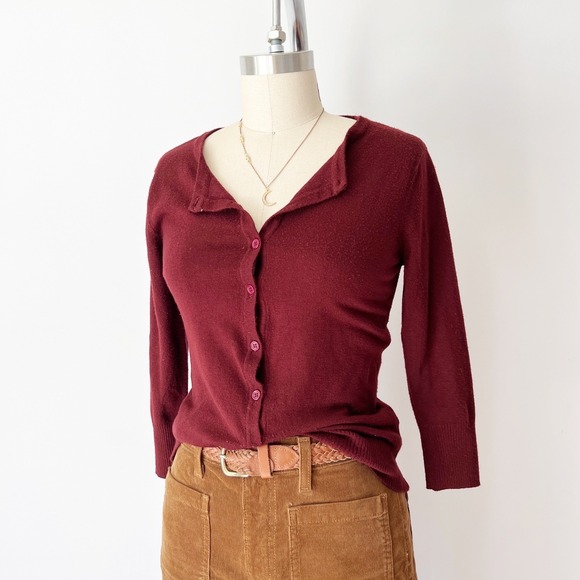 Modcloth Sweaters - Modcloth Charter School Cardigan Burgundy Wine Red 3/4 Sleeve Knit Librarian M